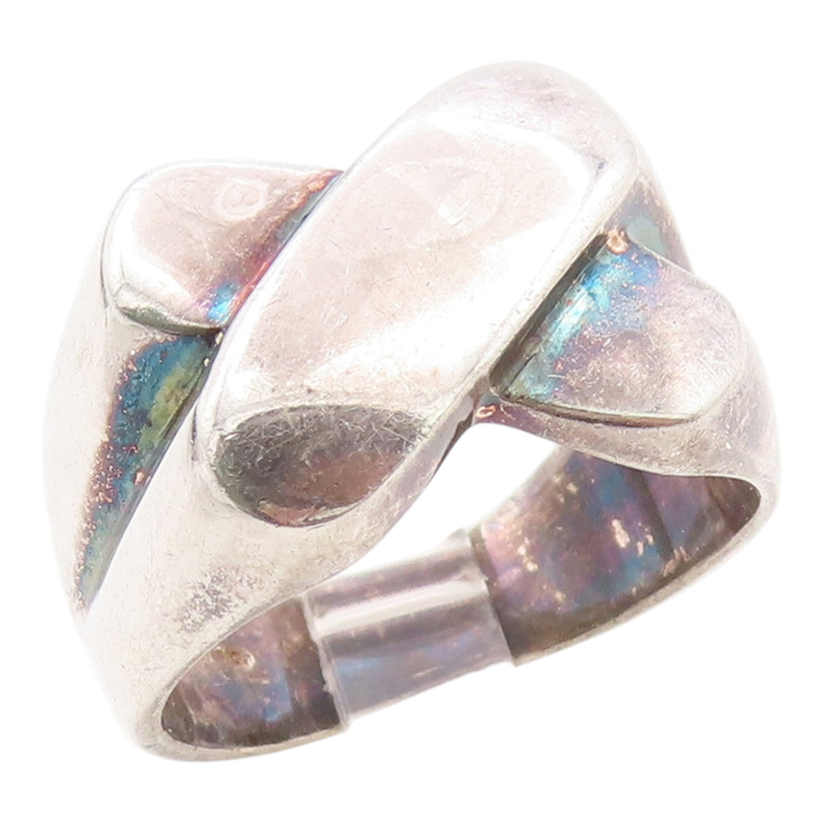 925 Sterling Silver Vintage Ring Modernist Solid Crossover Band  Sz 10  RG35596