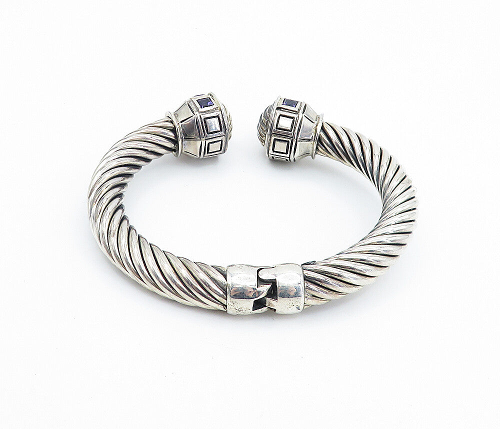 FLLI MENEGATTI 925 Silver Vintage Amethyst Twist Hinge Cuff Bracelet BT3158