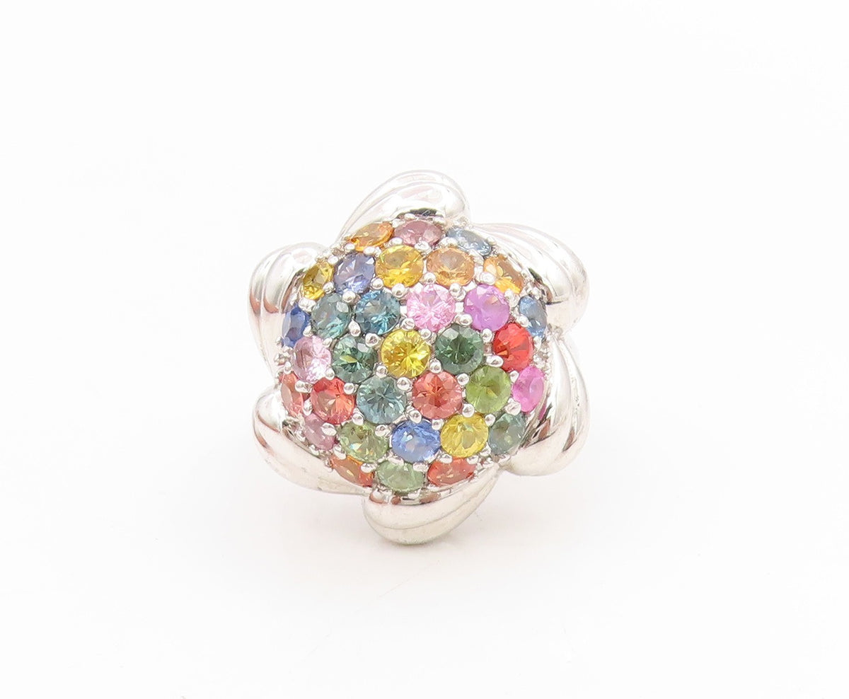 925 Sterling Silver Vintage Ring Gemstone Floral Cluster Band  Sz 6.5  RG34357