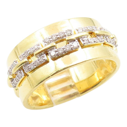 925 Sterling Silver Vintage Ring Gold Plated CZ Chain Link Band  Sz 9  RG36229