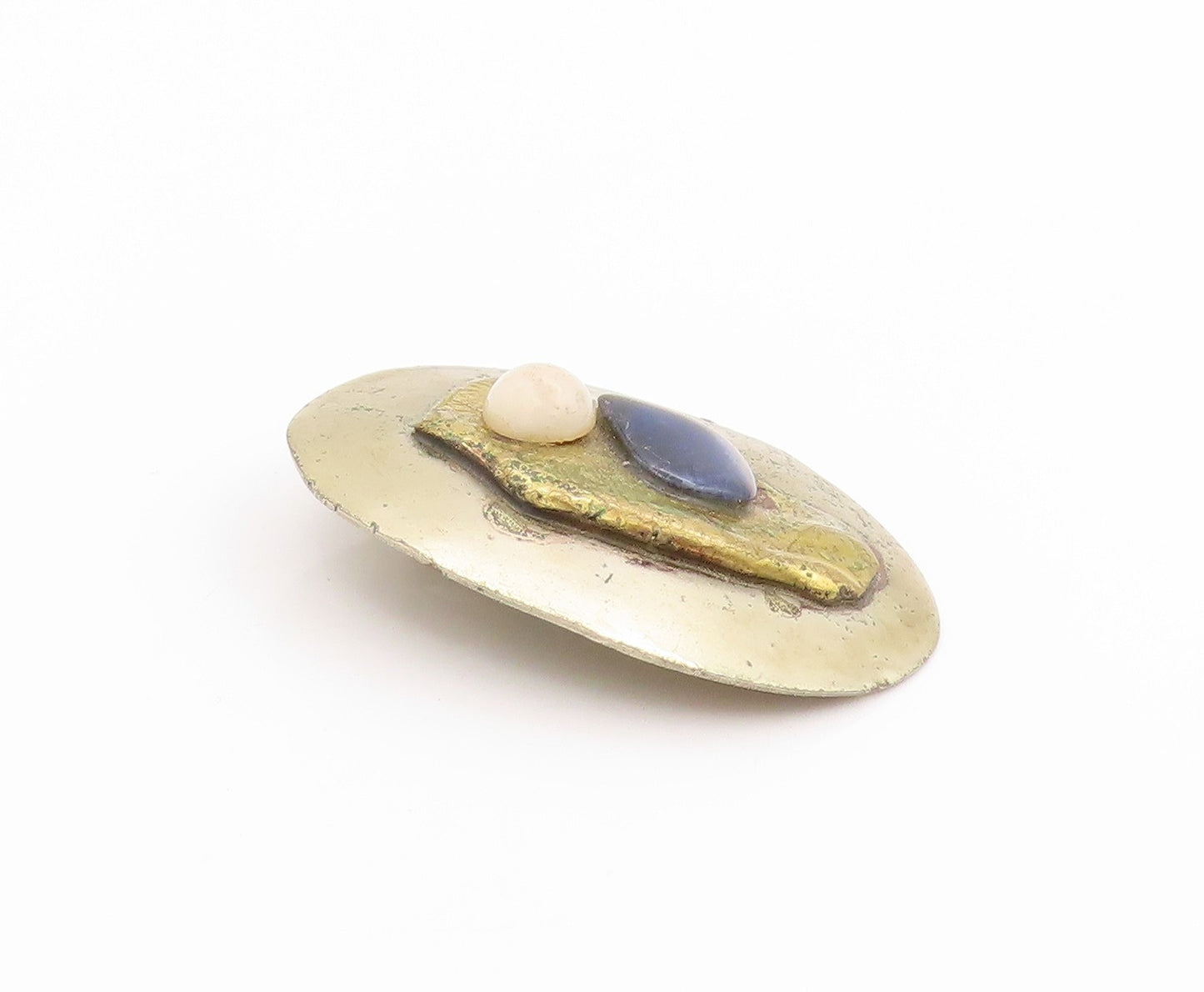925 Sterling Silver Vintage Earrings Modernist Multi Gemstone Brutalist  EG13682