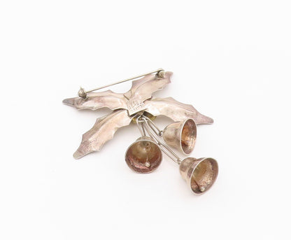 925 Sterling Silver Vintage Brooch Pin TAXCO MEXICO Bells & Holl Leaf  BP12559