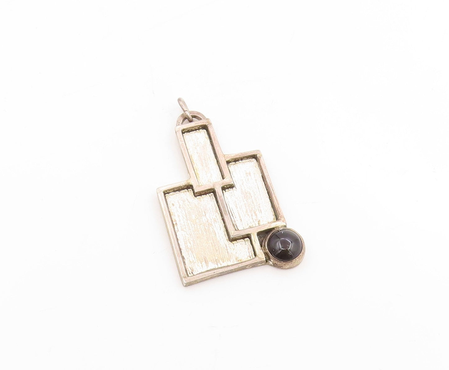 925 Sterling Silver Vintage Pendant Cabochon Onyx Geometric Architecture PT25443
