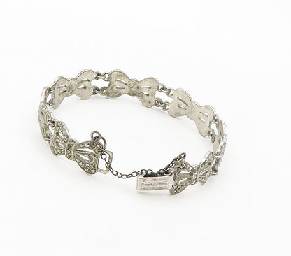 925 Sterling Silver  Vintage Sparkling Bow Tied Ribbons Chain Bracelet  BT6514