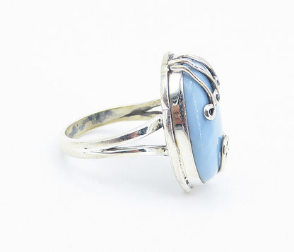 925 Sterling Silver  Cabochon Cut Blue Agate Swirl Cocktail Ring Sz 7  RG8512