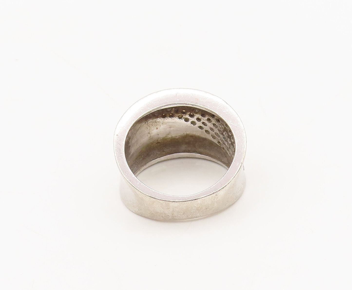 925 Sterling Silver  Vintage Designer Diamond Beaded Solid Ring Sz 6  RG27407
