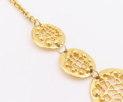 925 Sterling Silver Vintage Necklace Gold Plated Intricate Weave Circles  NE4691