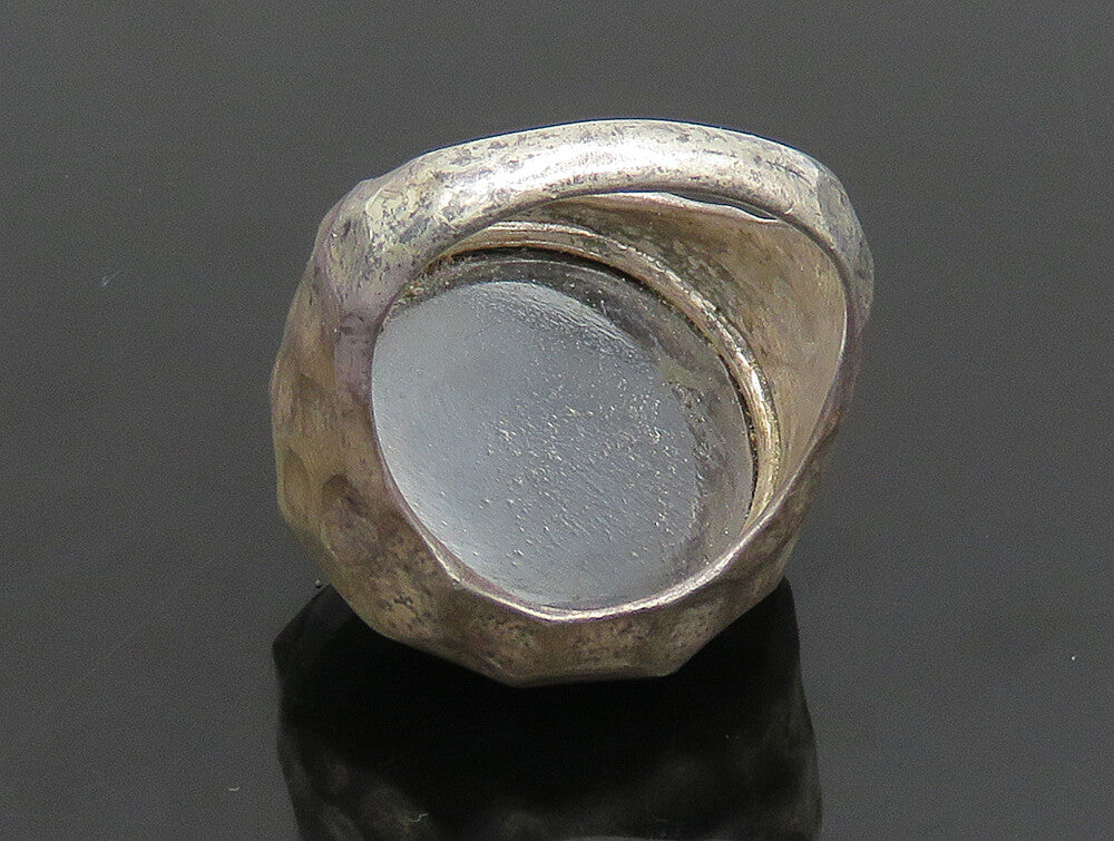 925 Sterling Silver  Vintage Round Hematite Hammered Dome Ring Sz 9  RG24519