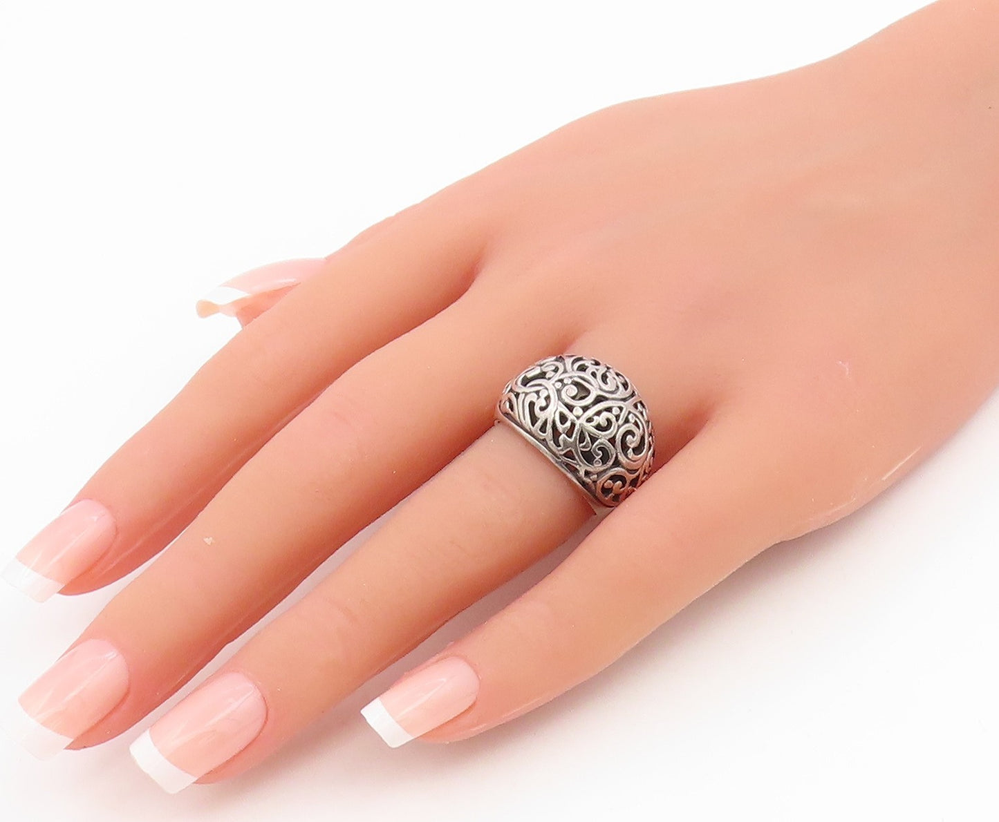 925 Sterling Silver Vintage Ring Intricate Open Scrollwork Dome  Sz 7  RG34965