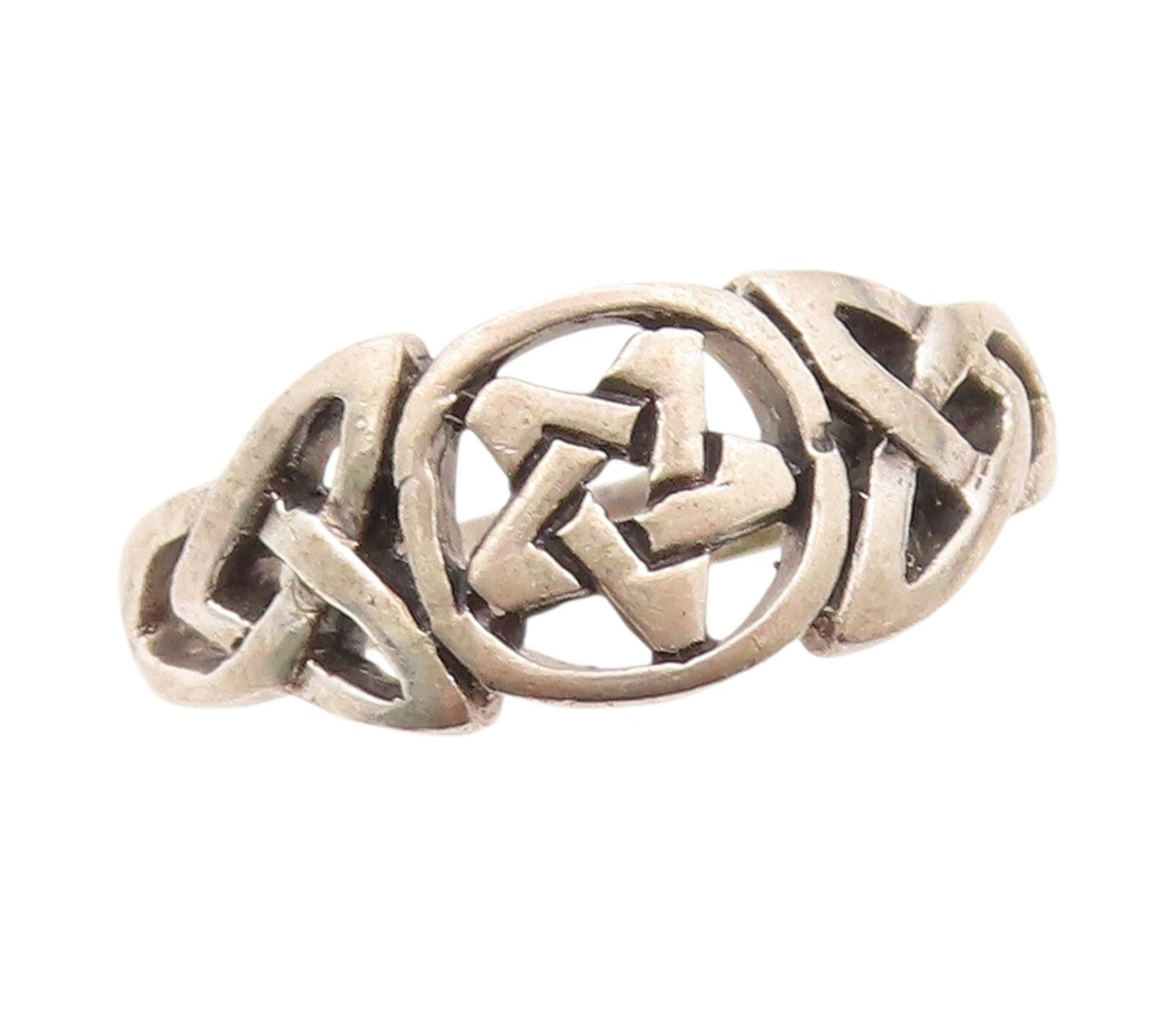 925 Sterling Silver Vintage Ring Dark Tone Celtic Star Cutout  SZ 8.5  RG32155