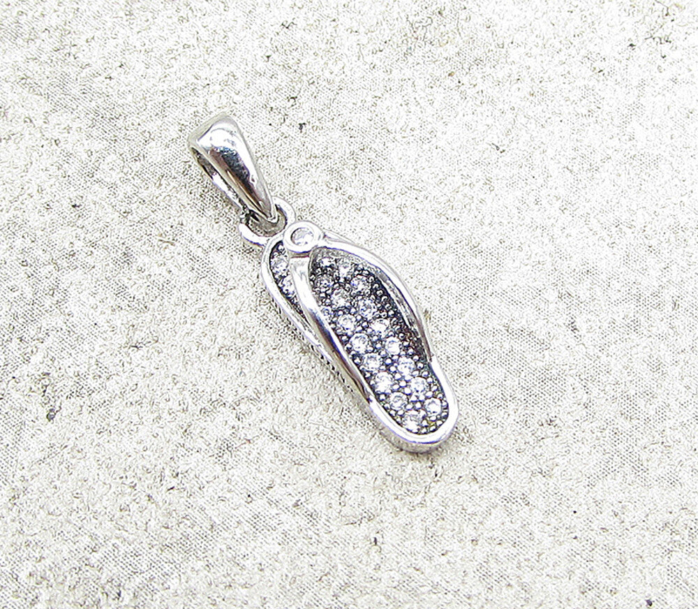 925 Sterling Silver  White Cubic Zirconia Flip Flop Drop Pendant  PT1162