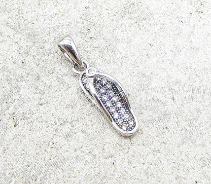925 Sterling Silver  White Cubic Zirconia Flip Flop Drop Pendant  PT1162