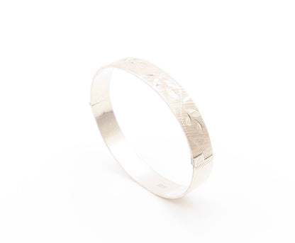 925 Sterling Silver Vintage Bracelet Hinged Floral Carved Bangle   BT11265