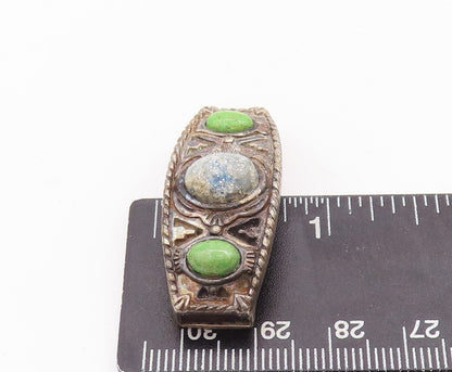925 Sterling Silver Vintage Pendant Antique Carved Oval Gemstones  PT23344