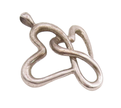 925 Sterling Silver Vintage Pendant Modernist Cutout Swirled Hearts  PT23374