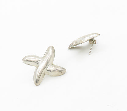 MEXICO 925 Sterling Silver  Vintage Shiny Smooth Crossed Drop Earrings  EG8442
