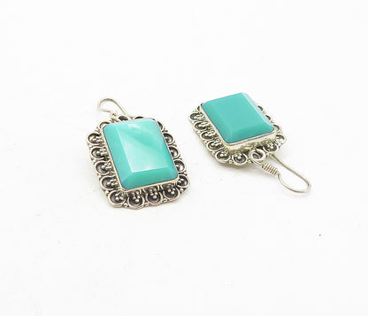 925 Sterling Silver Vintage Faceted Chalcedony Floral Dangle Earrings EG3888