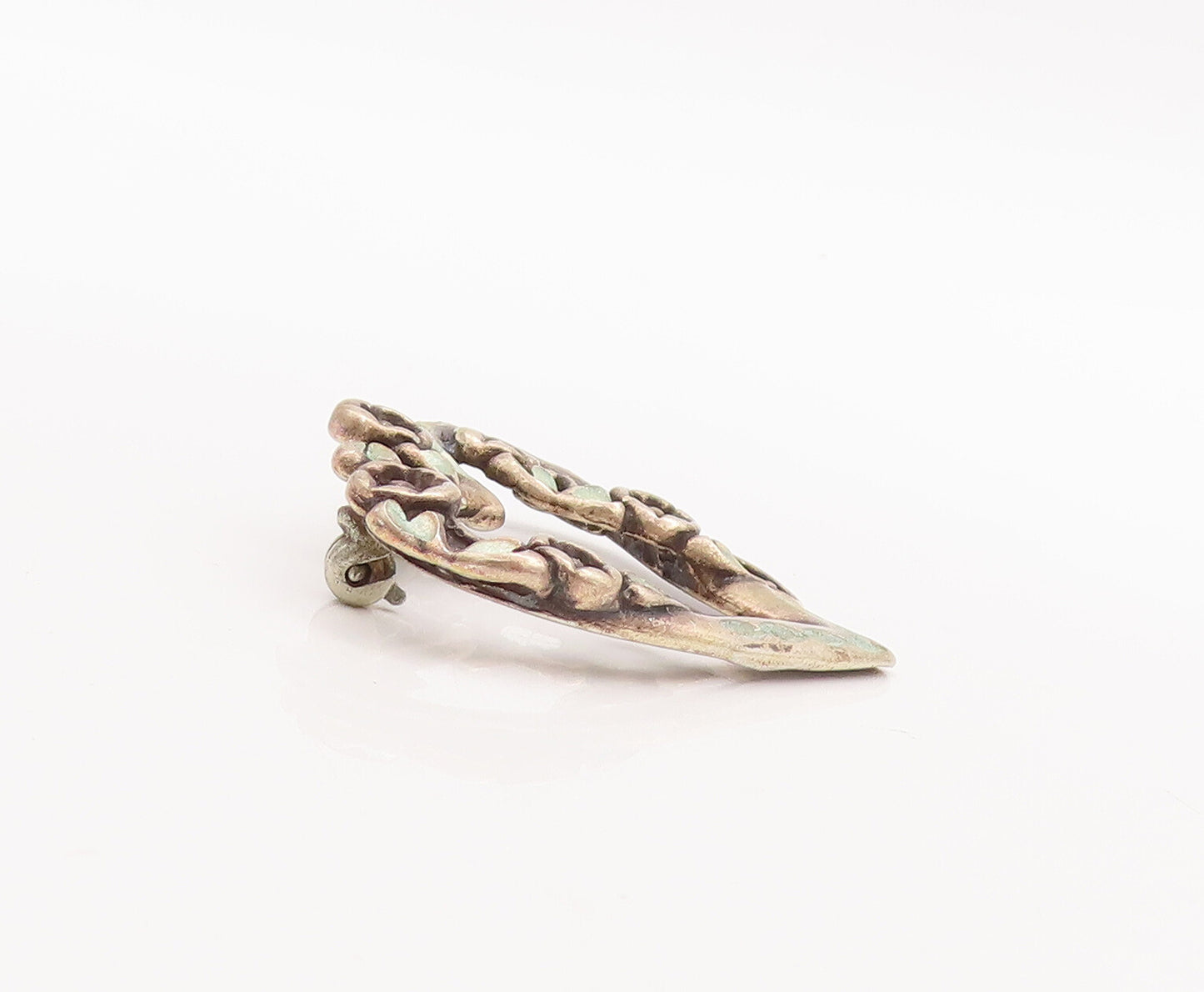925 Sterling Silver Vintage Brooch Pin Solid Cutout Floral Love Heart  BP11085