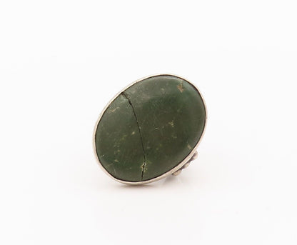 925 Sterling Silver Vintage Ring Antique Southwestern Green Jade Sz 7 RG28234