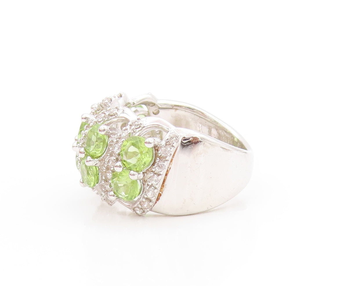 925 Sterling Silver Vintage Ring Round Peridot & CZ Crossover Band Sz 6 RG33734