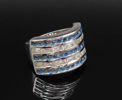 925 Silver  Vintage Five Row Sapphire & Topaz Pattern Band Ring Sz 7  RG25934