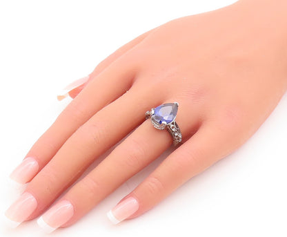 925 Sterling Silver Vintage Ring Sapphire Swirly Carved CZ Inlay  Sz 6  RG29613