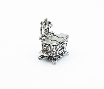 BEAU 925 Sterling Silver  Vintage Old Fashioned Stove Drop Pendant  PT6172