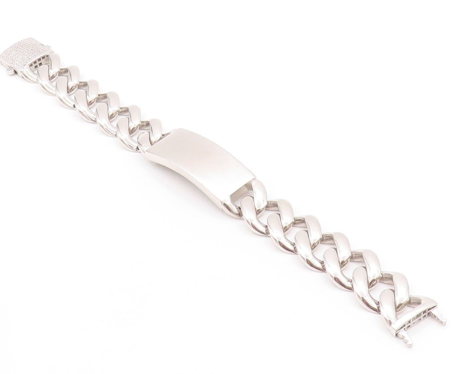 925 Sterling Silver Vintage Bracelet Rectangle Curb Linked Chain CZ Lock BT11260