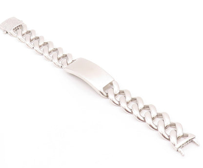 925 Sterling Silver Vintage Bracelet Rectangle Curb Linked Chain CZ Lock BT11260