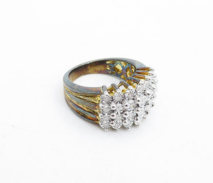 925 Sterling Silver  Vintage Cubic Zirconia Floral Band Ring Sz 7.5  RG4548