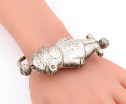 925 Sterling Silver Vintage Bracelet Antique Teddy Bear Figure RATTLES  BT11810