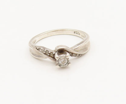 925 Sterling Silver  Vintage Delicate Twisted Swirly Diamond Ring Sz 7 RG26864