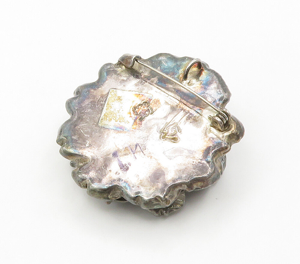 ISRAEL 925 Sterling Silver  Vintage Dark Tone Hollow Flower Brooch Pin  BP5979