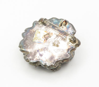 ISRAEL 925 Sterling Silver  Vintage Dark Tone Hollow Flower Brooch Pin  BP5979