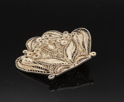 PERU 925 Silver  Vintage Antique Floral Beaded Filigree Brooch Pin  BP9668