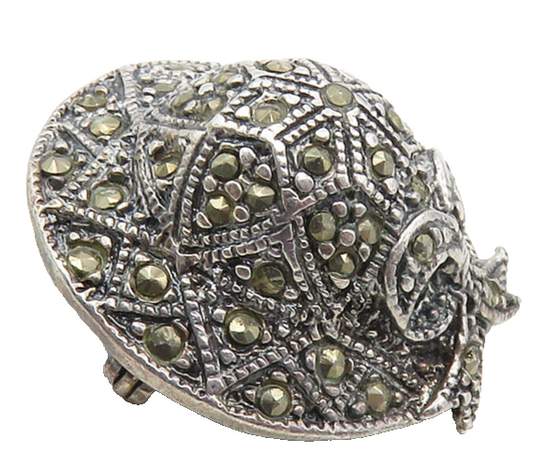 925 Sterling Silver  Vintage Sparkling Marcasite Hat Motif Brooch Pin  BP3965
