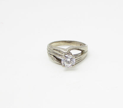 925 Sterling Silver  Vintage Cubic Zirconia Solitaire Band Ring Sz 8  RG3266
