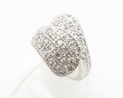 925 Sterling Silver  Shiny Topaz Encrusted Bypass Band Ring Sz 5  RG12107