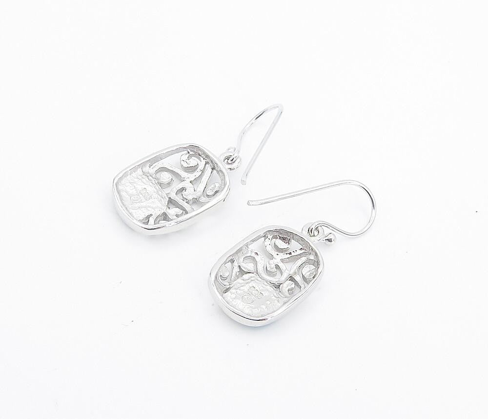 925 Sterling Silver  Fire Opal Open Swirl Design Shiny Dangle Earrings  EG3007