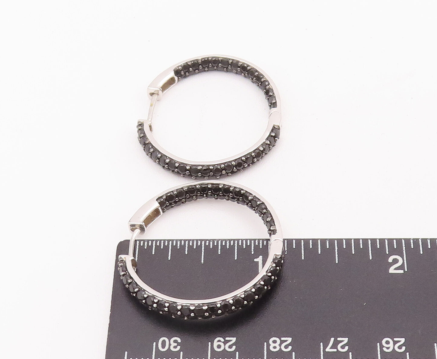 925 Sterling Silver Vintage Earrings Designer Solid Spinel Beaded Hoops  EG12914
