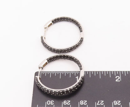 925 Sterling Silver Vintage Earrings Designer Solid Spinel Beaded Hoops  EG12914