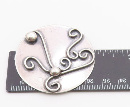 925 Sterling Silver  Vintage Shiny Round Swirl Pattern Brooch Pin  BP3695