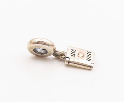 PANDORA 925 Silver & 14K GOLD  Vintage We Love You Card Motif Pendant  PT17863
