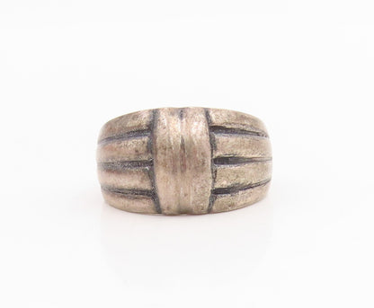 925 Sterling Silver Vintage Ring Modernist Ribbed Solid Dome  Sz 6.5  RG34846