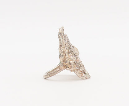 925 Sterling Silver Vintage Ring Gold Plated Solid Filigree Web  Sz 7  RG27964