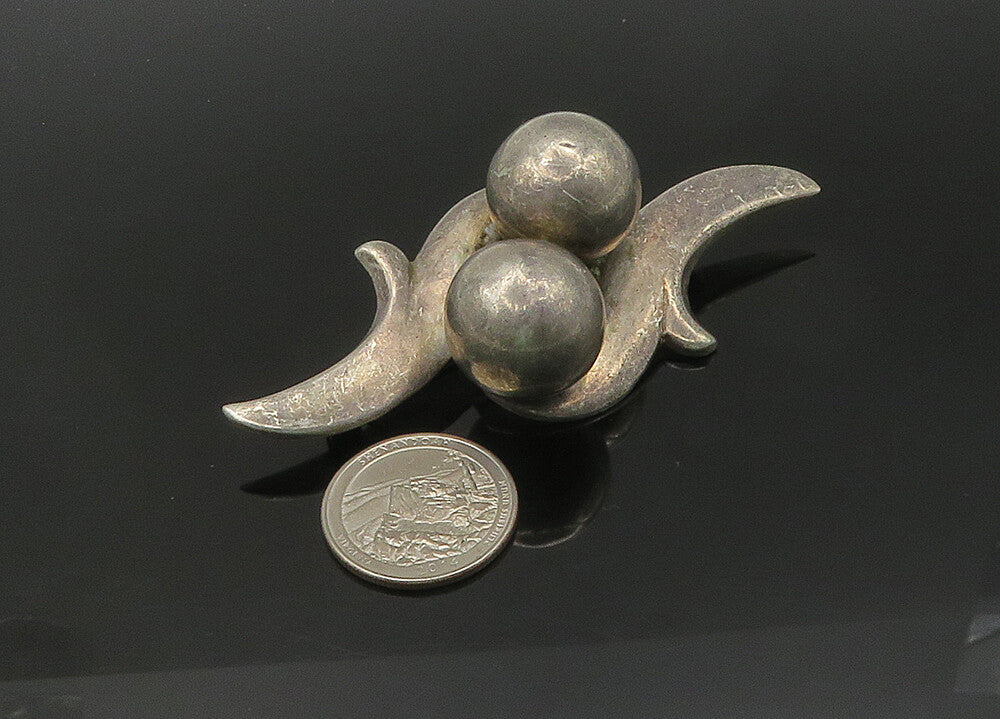 MEXICO 925 Sterling Silver  Vintage Heavy Hollow Spheres Brooch Pin  BP8363