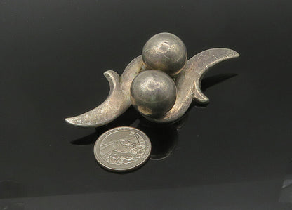 MEXICO 925 Sterling Silver  Vintage Heavy Hollow Spheres Brooch Pin  BP8363