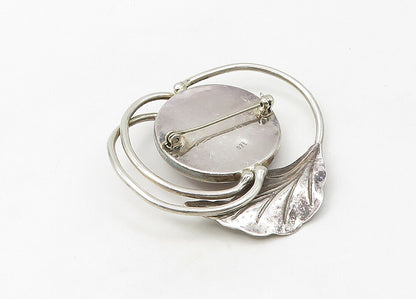 925 Sterling Silver  Vintage Cabochon Cut Carnelian Floral Brooch Pin  BP8398