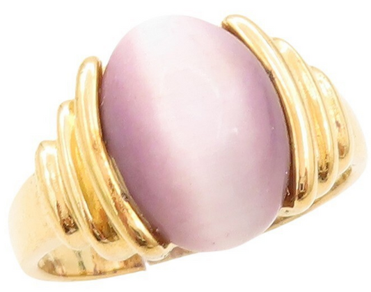 925 Sterling Silver Vintage Ring Gold Plated Purple Cat's Eye  Sz 10  RG31112