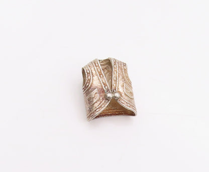 925 Sterling Silver Vintage Pendant Etched Western Cow Boy Vest Charm  PT24935